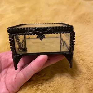 Nicole Miller home Jewelry box, glass with mirror bottom. About 3” square